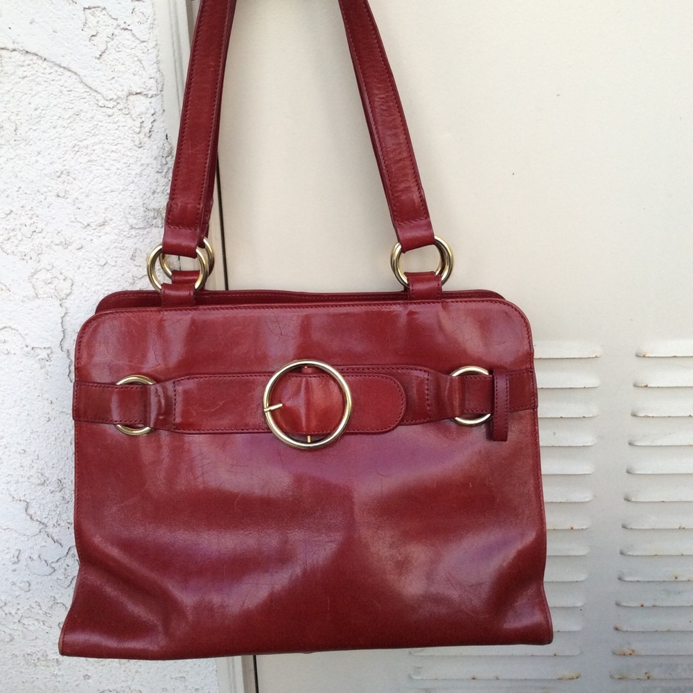 ❌SOLD❌ HOBO Cranberry Red Leather Ring Satchel Bag - Picture 1 of 11